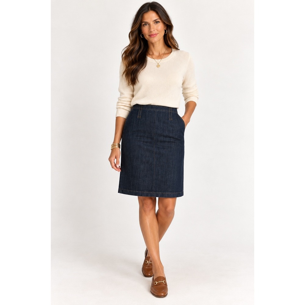 Boden Women's 8 Dark Wash Denim Skirt Stretch A-Line Knee Length 23"